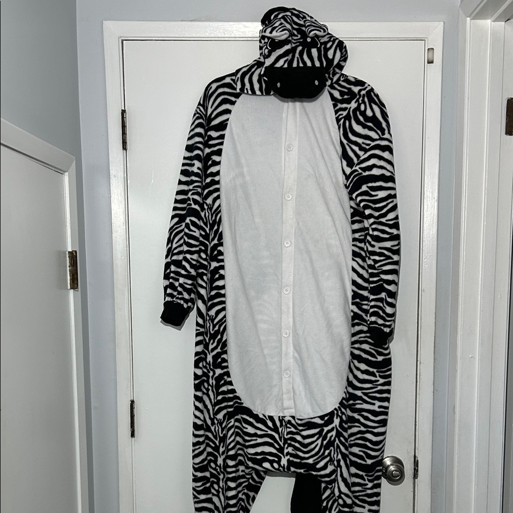 Zebra Hooded Onesie Pockets Adult One Size Fits Most Halloween Costume Cosplay